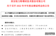 铂力特将于9月20日召开2022年半年度业绩说明会